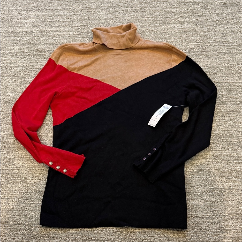 NWT Chico's Red, Brown, and Black Cowl Neck Sweater